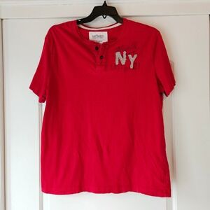 Urban Pipeline Mens XL 1448 NY Red Short-sleeve Shirt 100% Cotton‎ Y2K Henley